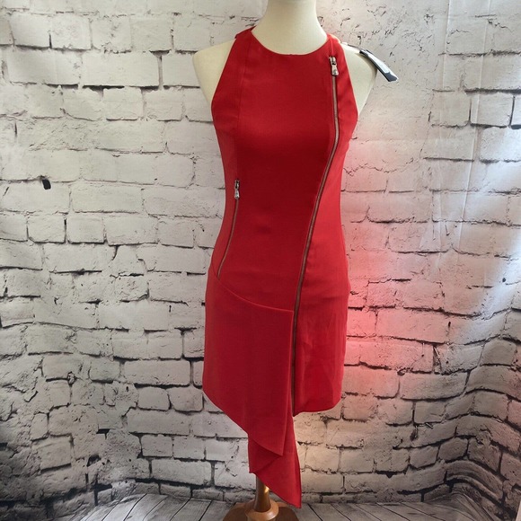 Versus Versace Dress Abito Donna Tessuto Russo Zip Detail Crepe Red Women Size 2 - Picture 1 of 12